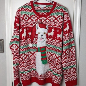 Ugly Christmas Sweater, llama, red green, XXL 2XL, NWOT
